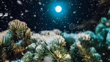 圣诞老人在满月的背景下在夜空中飞翔，新年概念动画，美丽的夜晚